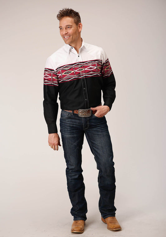 Roper Mens Long Sleeve Snap Tribal Border Western Shirt - Roper