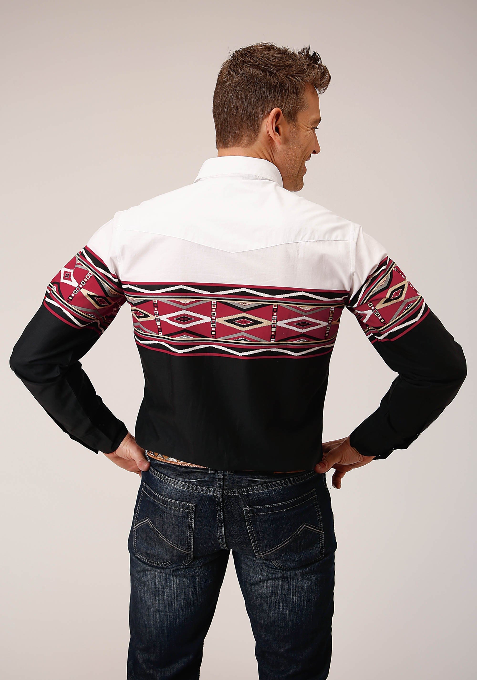 Roper Mens Long Sleeve Snap Tribal Border Western Shirt - Roper