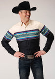 Roper Mens Long Sleeve Snap Greenline Serape Border Western Shirt - Roper