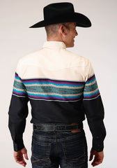 Roper Mens Long Sleeve Snap Greenline Serape Border Western Shirt - Roper
