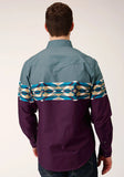 Roper Mens Long Sleeve Snap Tile Aztec Border Print Western Shirt - Roper
