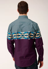Roper Mens Long Sleeve Snap Tile Aztec Border Print Western Shirt - Roper