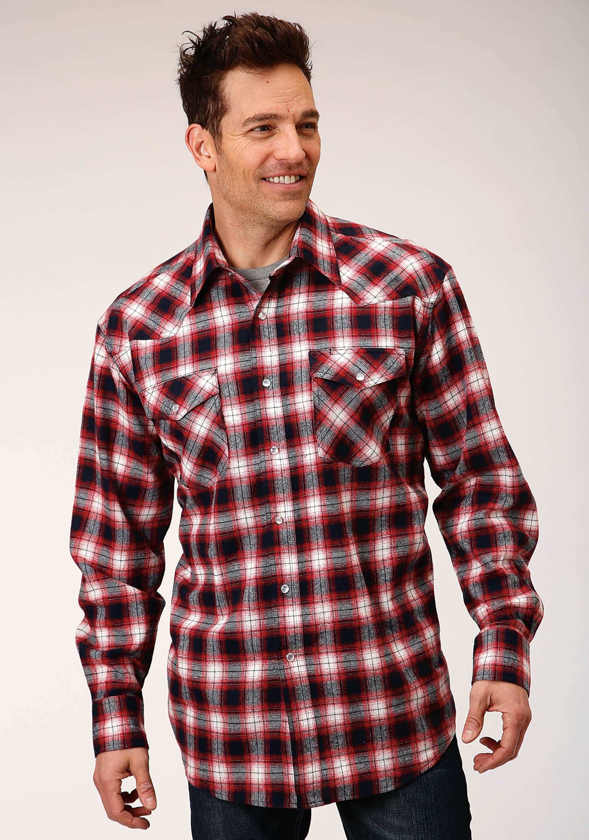 Roper Mens Long Sleeve Snap Unlined Flannel Plaid Shirt Western Shirt - Roper - Flyclothing LLC