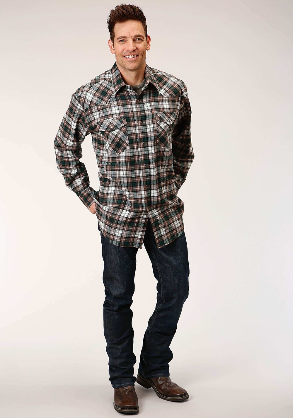 Roper Mens Long Sleeve Snap Unlined Flannel Plaid Shirt Western Shirt - Roper - Flyclothing LLC