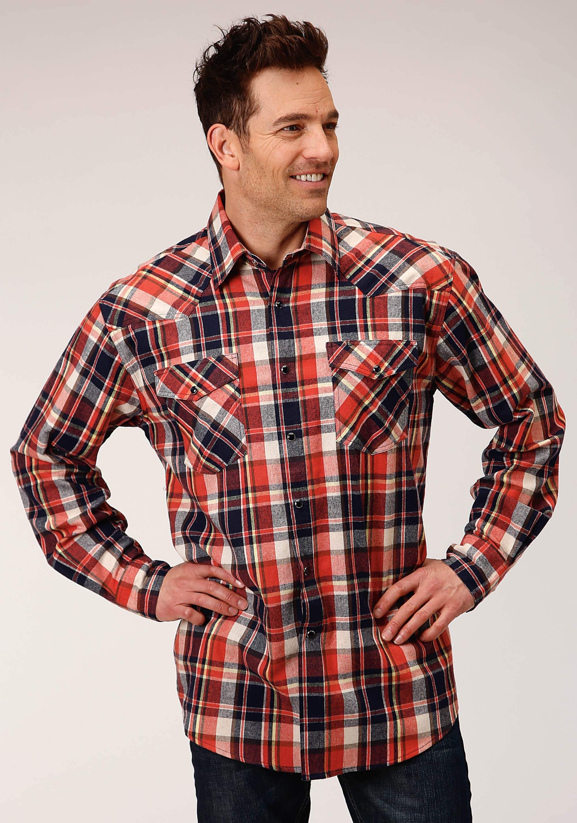 Roper Mens Long Sleeve Snap Unlined Flannel Plaid Shirt Western Shirt - Roper - Flyclothing LLC