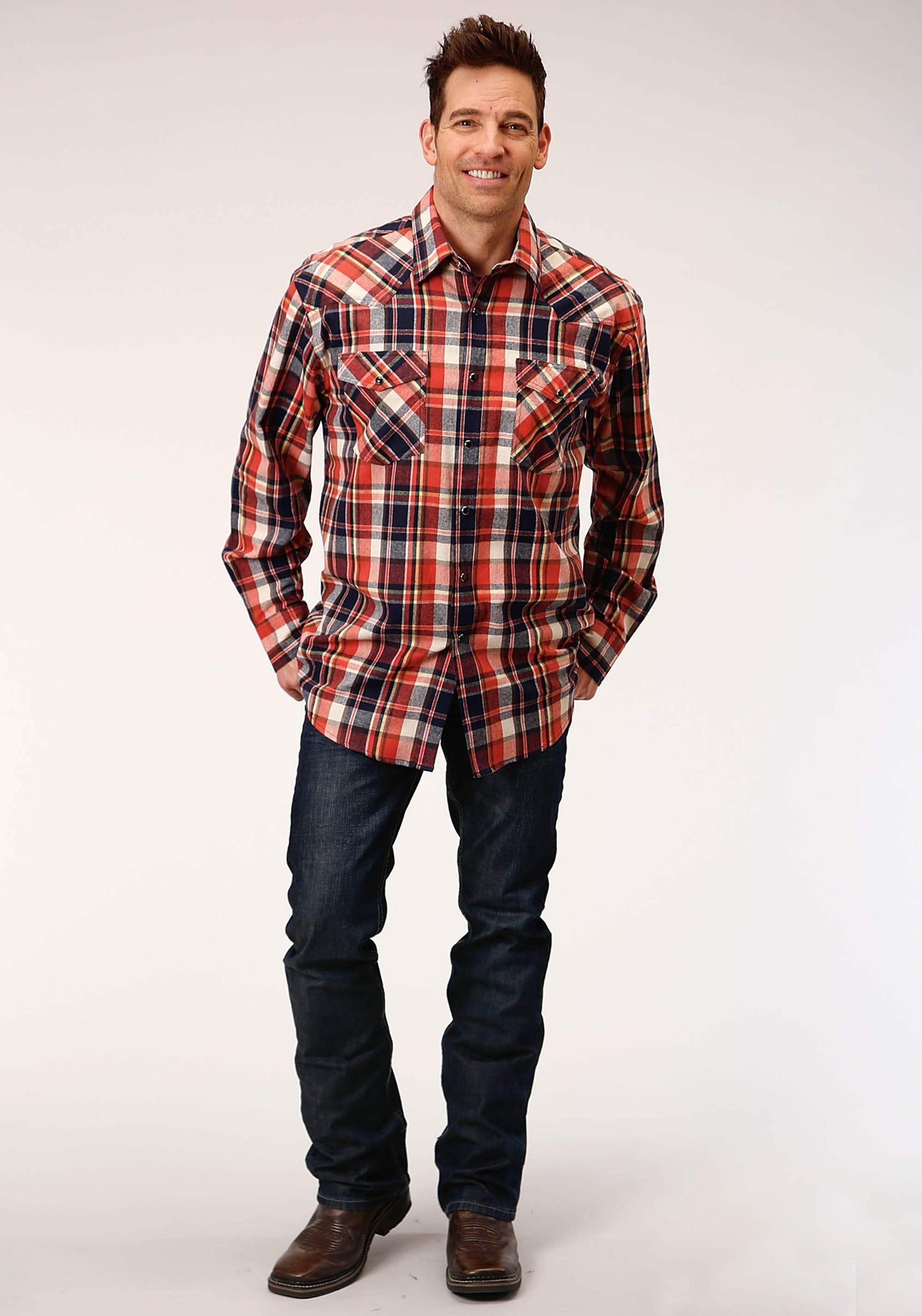 Roper Mens Long Sleeve Snap Unlined Flannel Plaid Shirt Western Shirt - Roper - Flyclothing LLC