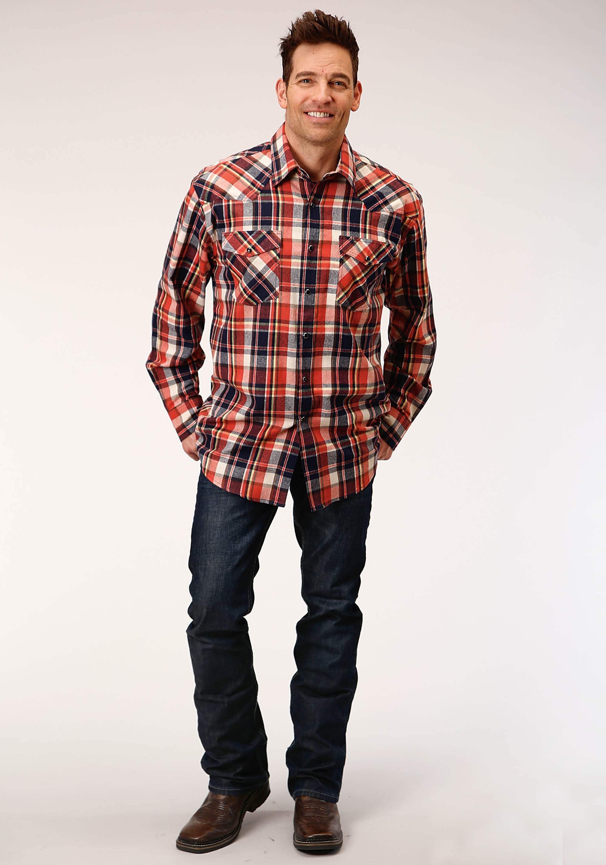 Roper Mens Long Sleeve Snap Unlined Flannel Plaid Shirt Western Shirt - Roper - Flyclothing LLC
