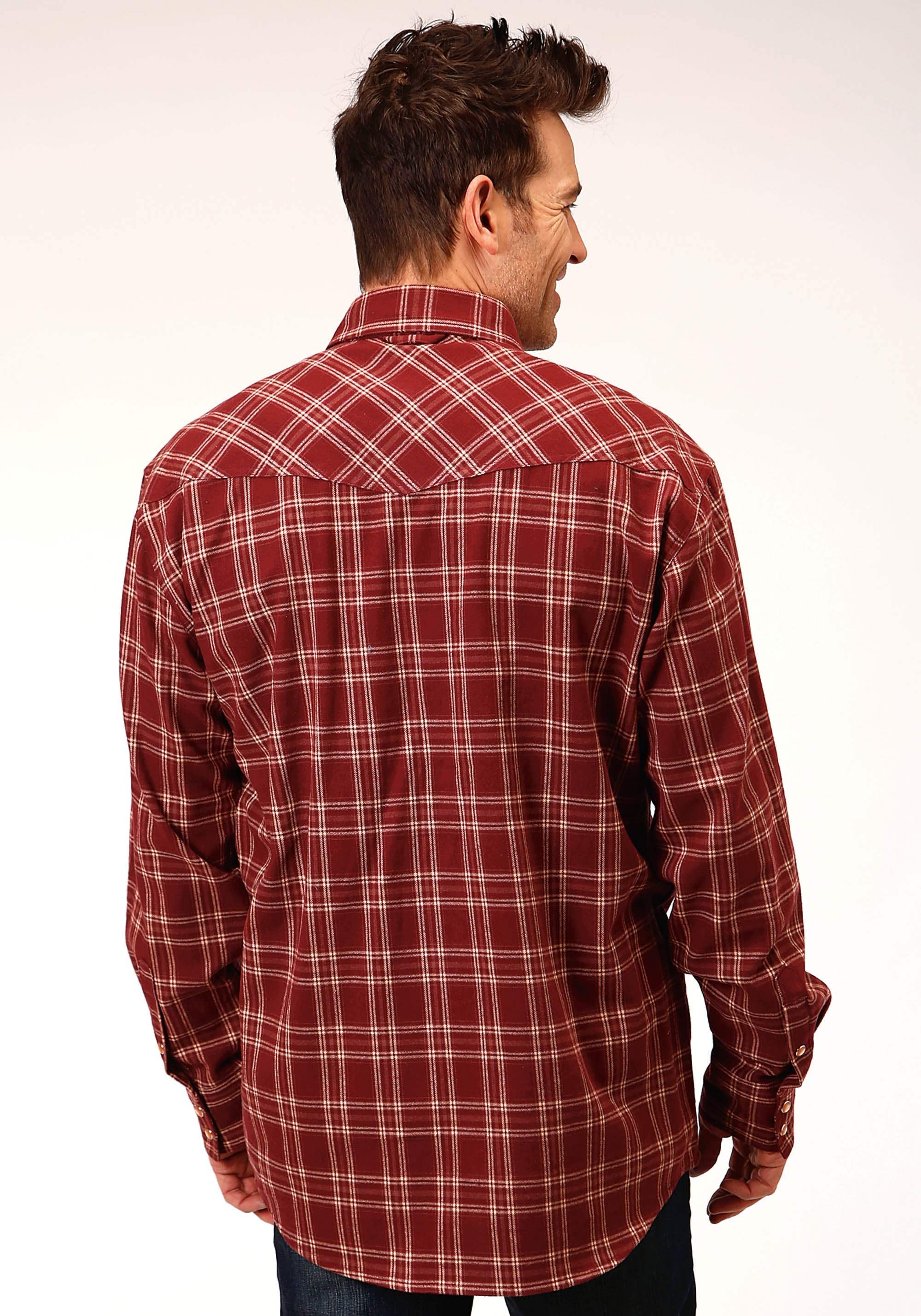Roper Mens Long Sleeve Snap Unlined Flannel Plaid Shirt Western Shirt - Roper - Flyclothing LLC