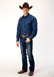 Roper Mens Long Sleeve Snap Dark Blue Denim Western Shirt - Roper