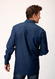 Roper Mens Long Sleeve Snap Dark Blue Denim Western Shirt - Roper