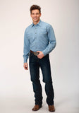 Roper Mens Long Sleeve Snap Light Blue Denim Western Shirt - Roper