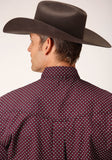 Roper Mens Long Sleeve Button Wine Star Geo Western Shirt Tall Fit - Roper
