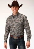 Roper Mens Long Sleeve Button Pine Paisley Western Shirt Tall Fit - Roper