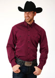 Roper Mens Long Sleeve Button Solid Black Fill Wine Western Shirt Tall Fit - Roper