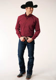 Roper Mens Long Sleeve Button Black Fill Solid Red Western Shirt Tall Fit - Roper