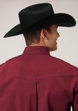 Roper Mens Long Sleeve Button Black Fill Solid Red Western Shirt Tall Fit - Roper