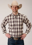 Roper Mens Long Sleeve Button Smoke House Ombre Plaid Western Shirt Tall Fit - Roper