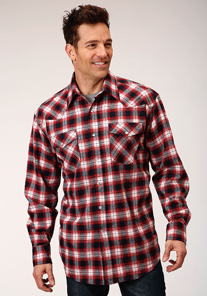 Roper Mens Long Sleeve Snap Unlined Flannel Plaid Shirt Western Shirt Tall Fit