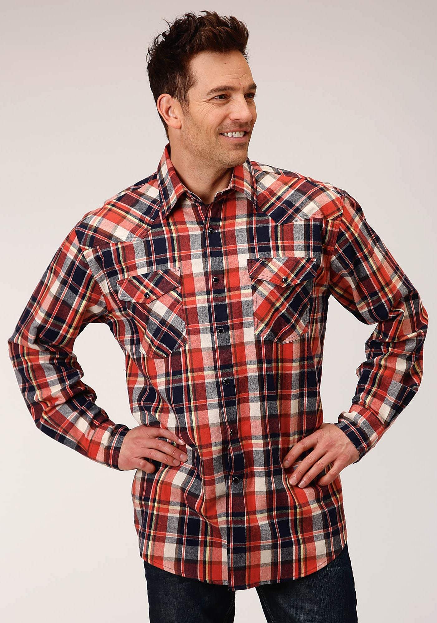 Roper Mens Long Sleeve Snap Unlined Flannel Plaid Shirt Western Shirt Tall Fit - Roper - Flyclothing LLC