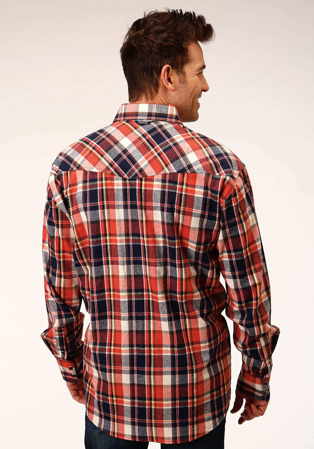 Roper Mens Long Sleeve Snap Unlined Flannel Plaid Shirt Western Shirt Tall Fit - Roper - Flyclothing LLC