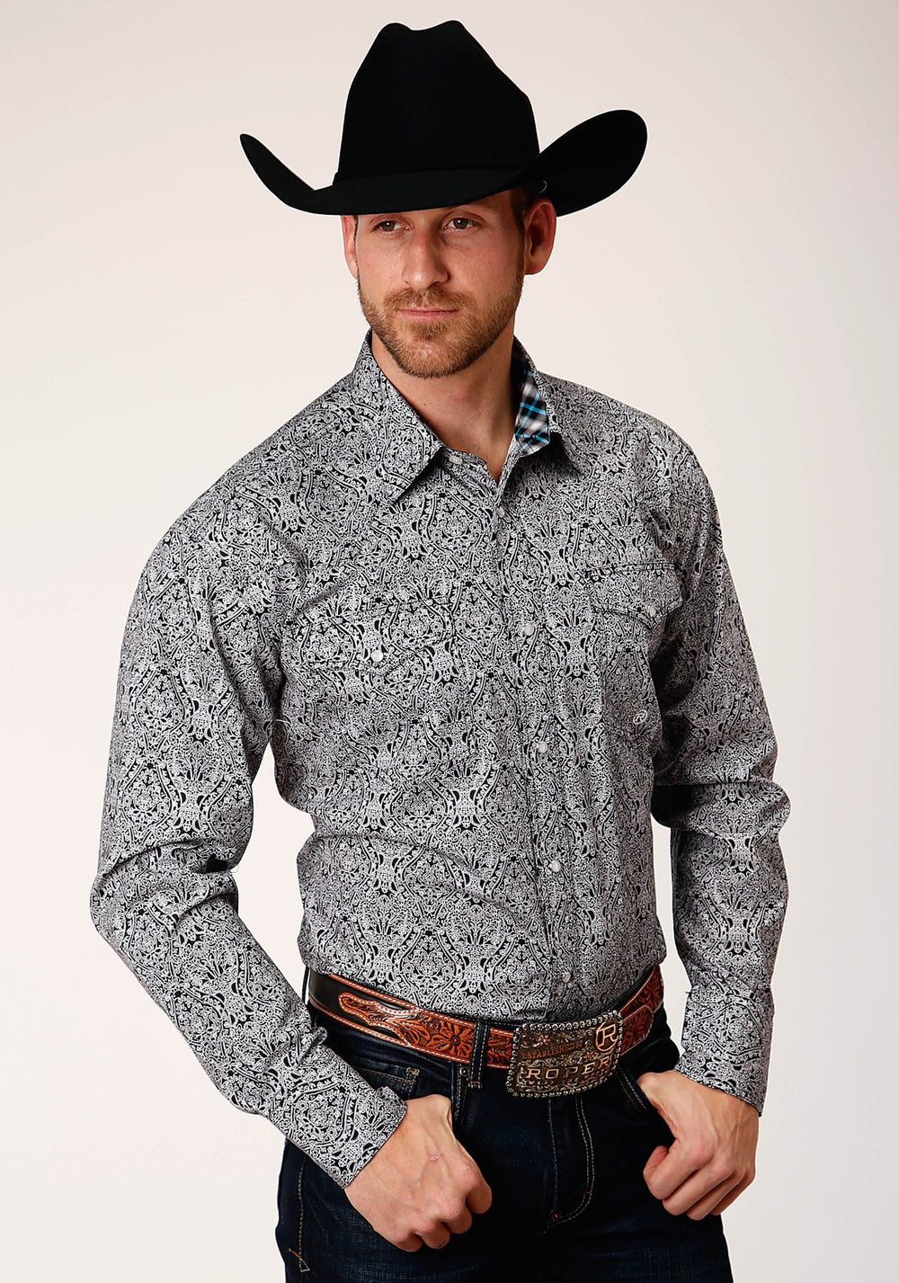 Roper Mens Long Sleeve Snap Medallion Paisley Western Shirt Tall Fit - Roper
