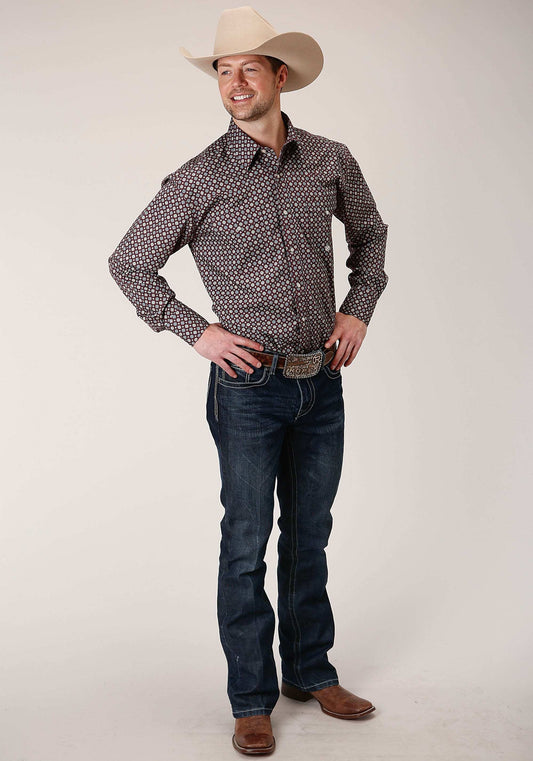 Roper Mens Long Sleeve Snap Red Currant Foulard Western Shirt Tall Fit - Roper - Flyclothing LLC