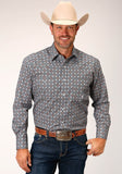 Roper Mens Long Sleeve Snap Silver Foulard Western Shirt Tall Fit - Roper
