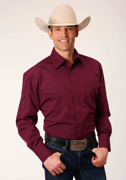 Roper Mens Long Sleeve Snap Solid Black Fill Wine Western Shirt Tall Fit - Roper - Flyclothing LLC