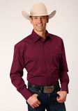 Roper Mens Long Sleeve Snap Solid Black Fill Wine Western Shirt Tall Fit - Roper