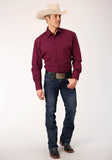 Roper Mens Long Sleeve Snap Solid Black Fill Wine Western Shirt Tall Fit - Roper