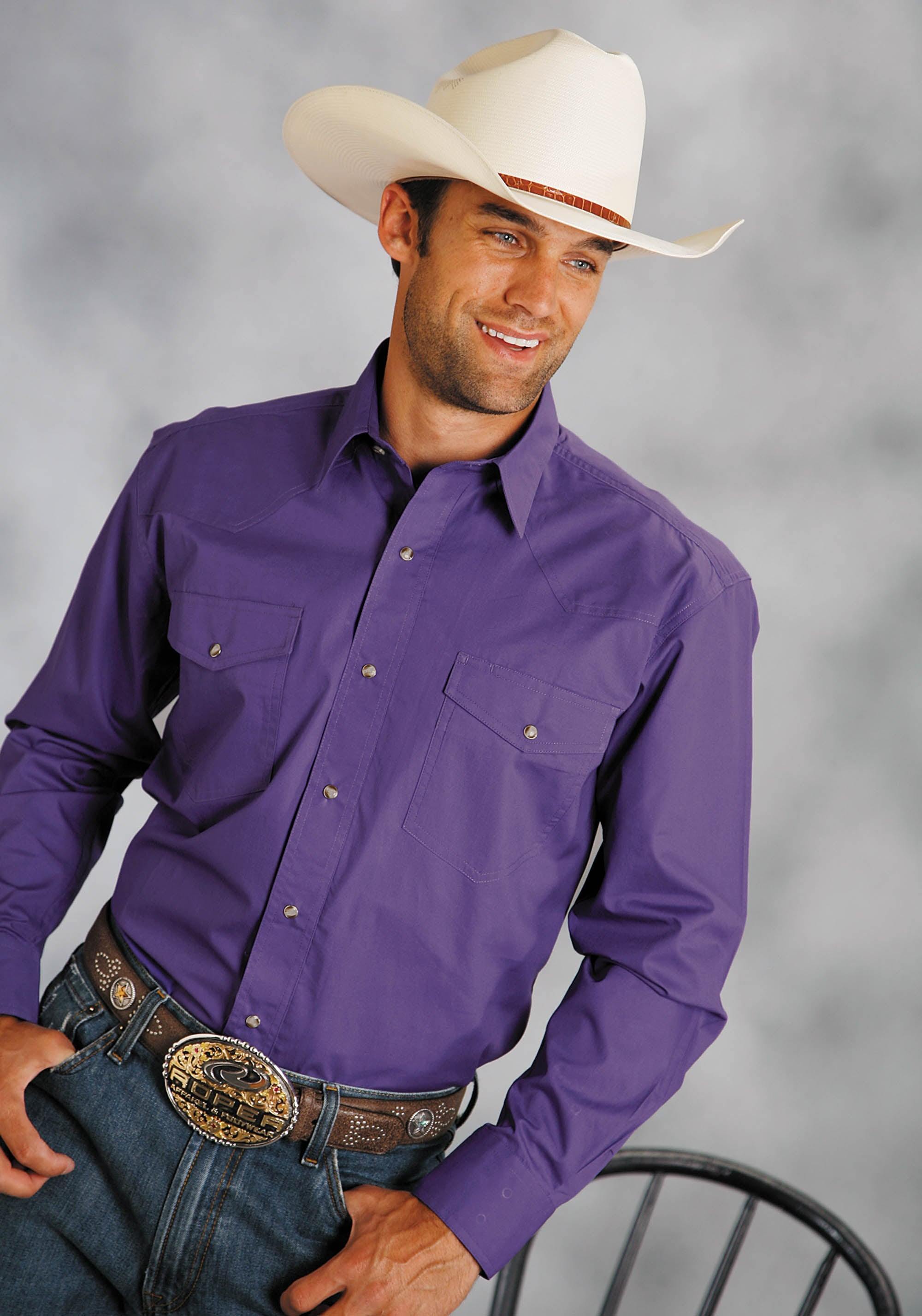 Roper Mens Purple Solid Long Sleeve Western Snap Shirt Tall Fit - Roper