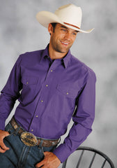 Roper Mens Purple Solid Long Sleeve Western Snap Shirt Tall Fit - Roper