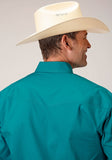 Roper Mens Long Sleeve Snap Solid Poplin Stretch Turquoise Western Shirt Tall Fit - Roper