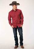 Roper Mens Long Sleeve Snap Stretch Poplin Red Western Shirt Tall Fit - Roper