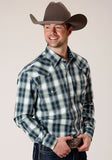 Roper Mens Long Sleeve Snap Blue West Plaid Western Shirt Tall Fit - Roper