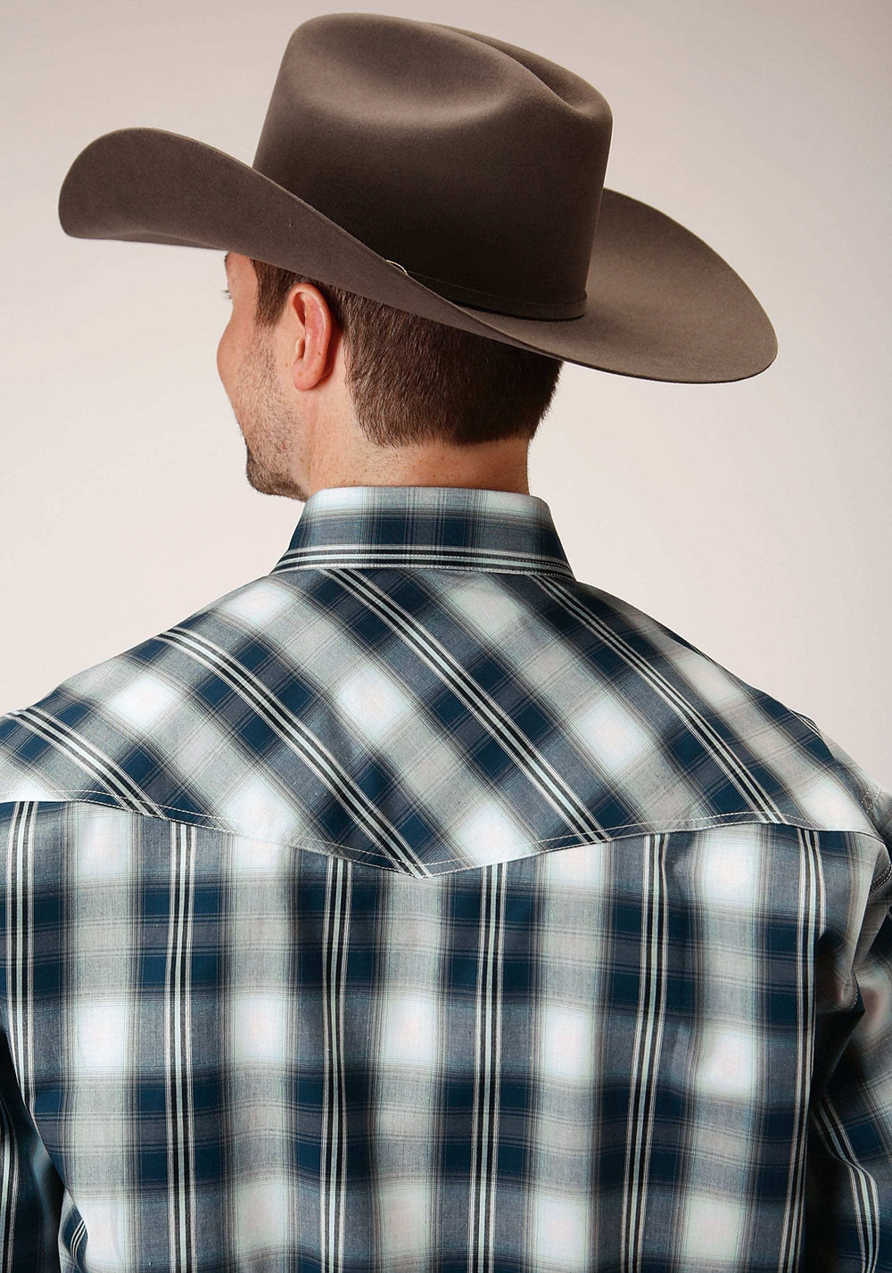 Roper Mens Long Sleeve Snap Blue West Plaid Western Shirt Tall Fit - Roper - Flyclothing LLC