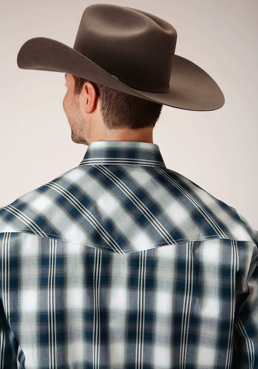 Roper Mens Long Sleeve Snap Blue West Plaid Western Shirt Tall Fit - Roper - Flyclothing LLC