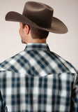 Roper Mens Long Sleeve Snap Blue West Plaid Western Shirt Tall Fit - Roper