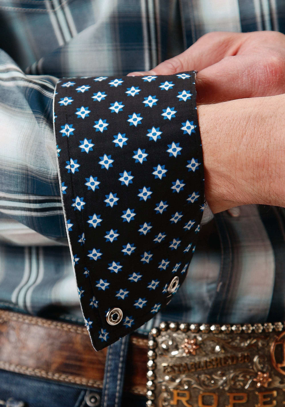 Roper Mens Long Sleeve Snap Blue West Plaid Western Shirt Tall Fit - Roper - Flyclothing LLC