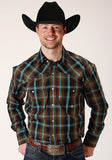 Roper Mens Long Sleeve Snap Dark Chocolate Plaid Western Shirt Tall Fit - Roper