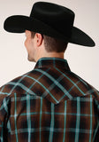 Roper Mens Long Sleeve Snap Dark Chocolate Plaid Western Shirt Tall Fit - Roper