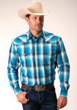 Roper Mens Long Sleeve Snap Deep Pool Ombre Western Shirt Tall Fit - Roper