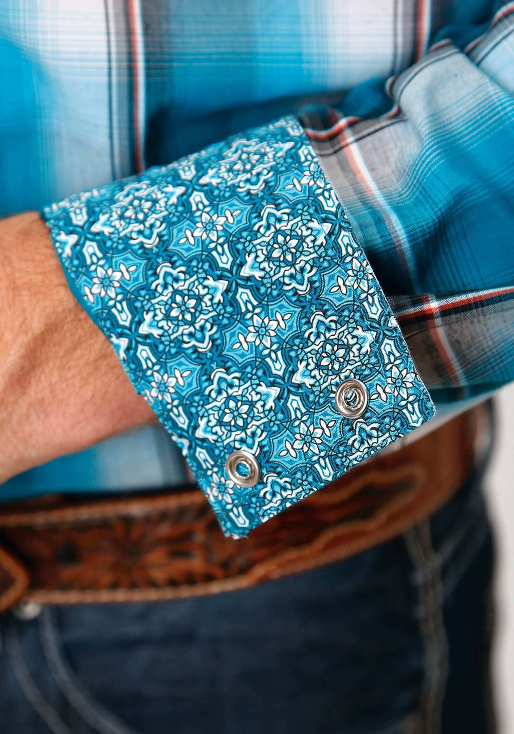 Roper Mens Long Sleeve Snap Deep Pool Ombre Western Shirt Tall Fit - Roper - Flyclothing LLC