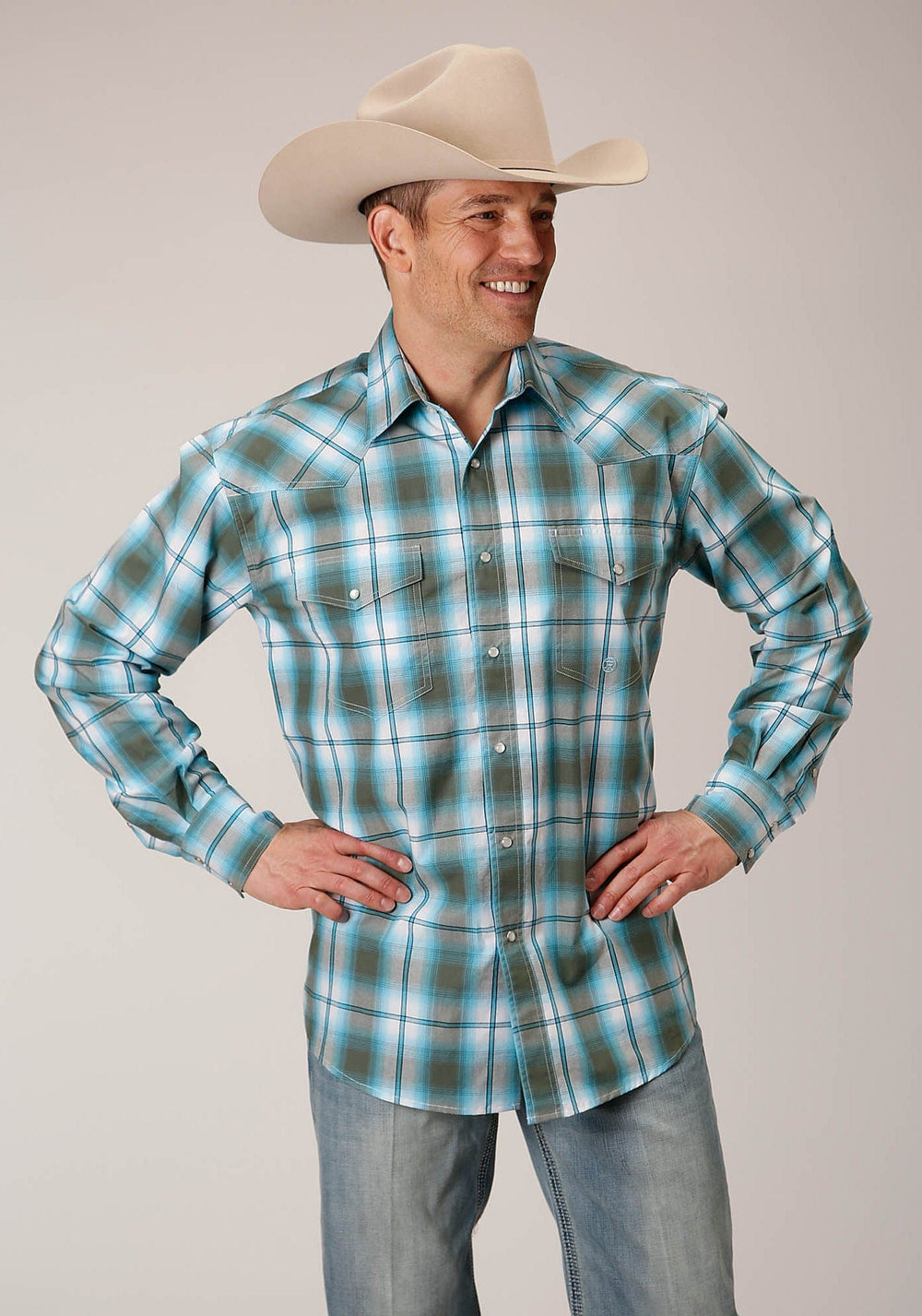 Roper Mens Long Sleeve Snap Meadow Plaid Western Shirt Tall Fit - Roper
