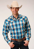 Roper Mens Long Sleeve Snap Sunset Plaid Western Shirt Tall Fit - Roper