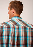 Roper Mens Short Sleeve Snap Desert Dobby Plaid Western Shirt - Roper