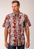 Roper Mens Short Sleeve Snap Hawaiian Horseshoes Print Western Shirt - Roper