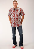 Roper Mens Short Sleeve Snap Hawaiian Horseshoes Print Western Shirt - Roper