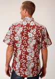 Roper Mens Short Sleeve Snap Hawaiian Horseshoes Print Western Shirt - Roper