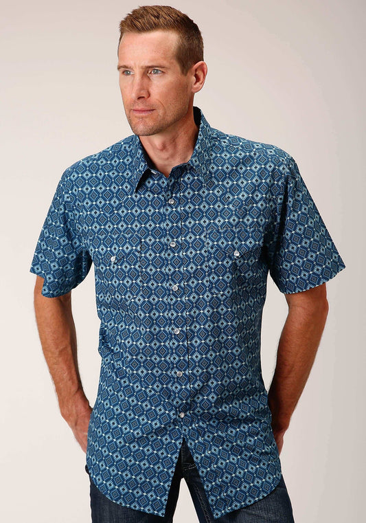 Roper Mens Short Sleeve Snap Mini Aztec Print Western Shirt - Roper - Flyclothing LLC